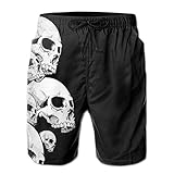 YongColer Men Summer Beach Board Shorts Swim Trunks with Pockets (Cool Skulls Black)