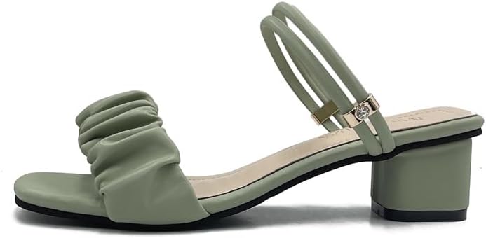 Summer new Korean version thick-heeled sandals women's one-word buckle with square head folds middle-heeled women's shoes tide wholesale spring and autumn