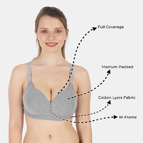 Image of Tweens Lite Wite - Minimiser Medium Padded Cotton Lycra Bra (Plus Size) - Triple Hook - Full Coverage - Wirefree - Seamless T-Shirt Bra