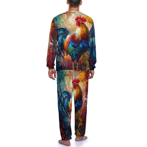 Rooster Art Painting Men's Pajama Set Long Sleeve Sleepwear Loungewear Comfy Pj Sets3