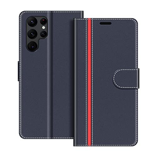 COODIO Funda Samsung Galaxy S22 Ultra 5G con Tapa, Funda Movil Samsung S22 Ultra 5G, Funda Libro Samsung Galaxy S22 Ultra 5G Carcasa Magnético Funda para Samsung Galaxy S22 Ultra 5G, Azul Oscuro/Rojo Cover