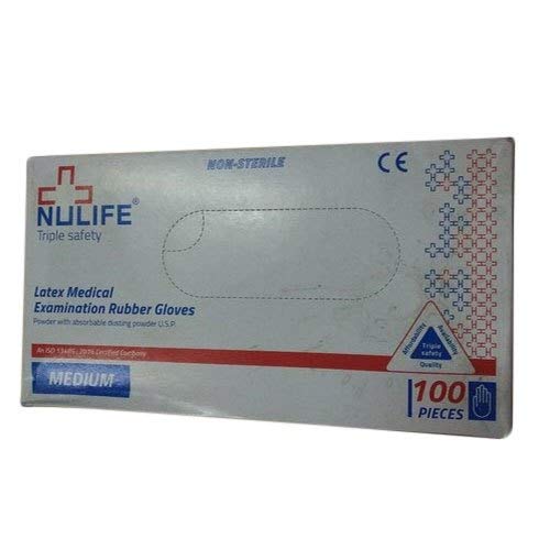 Nulife examination rubber latex gloves (non- sterile)-100pc