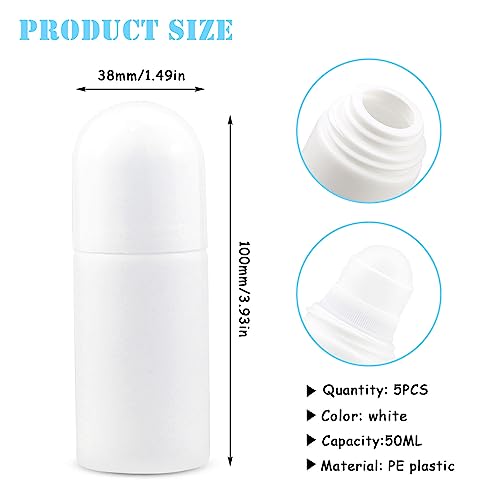 ELNLE Deo Roller Flaschen Leer 50 ml, Deoroller zum Befüllen Hund, Nachfüllbare Roll On Flasche, Aromatherapie Flaschen mit Rollenkugel für Unterlippe Balsam Duft Öle Parfüm (Weiß)