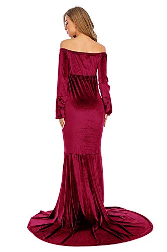 Robe de maternité longue traîne en velours de qualité supérieure