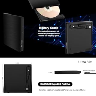 MAHAHUM External CD/DVD +/-RW Drive for Laptop, USB 3.0 & USB-C Portable CD DVD Writer Burner Reader, Ultra-Slim External DVD Drive Compatible with PC, MacBook Pro/Air, Windows 11/10/8/7, Linux(Black)