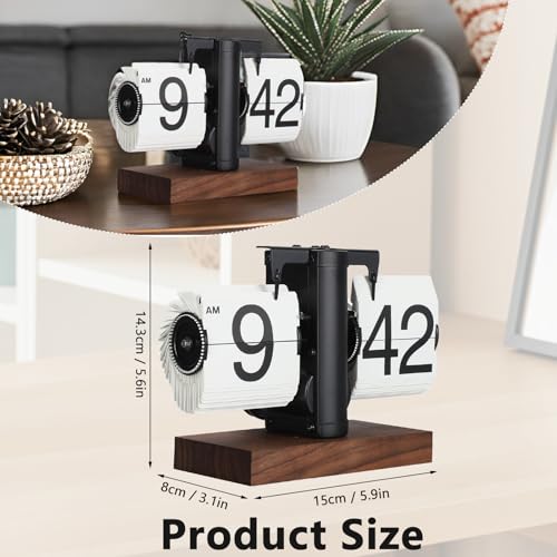 FOSA Flip Desk Clock, Retro Vintage Mechanical Flip Clock with Large Numbers, Silent Desk Table Clock with Wood Base for Home Office Desk Decor Living Room Study Room (Black) by FOSA - Image 7
