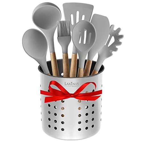 Stainless Steel Kitchen Utensil Holder, Kitchen Caddy, Utensil Organizer, Round Shape Utensils Crock, 5" By 5.3" (Utensils Not Included) #TOP4