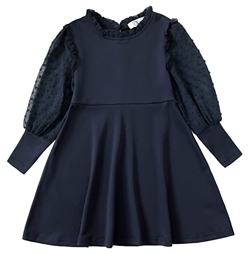Maacie Girls' Special Occasion Dress Holiday Dress Babydoll Dress For Fall Navy Blue 4Y #TOP23