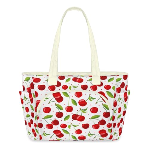 Sac fourre-tout léger matelassé motif cerisier grand format zippé femme