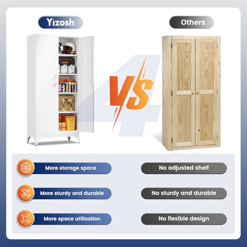 Image of Yizosh Metal Garage Storage Cabinet with 2 Doors and 4 Adjustable Shelves - 71 inch Steel Lockable File Cabinet,Locking Tool Cabinets for Home,Office,Garage,Gym,School
