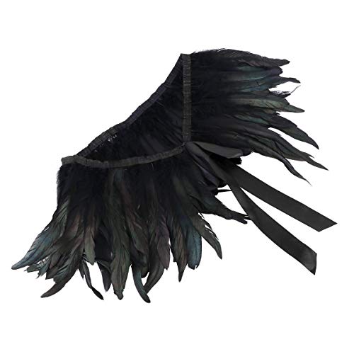 Iefiel Halloween Iridescent Feather Cape Stole Shawl Collar With Ribbon Ties Black #TOP3
