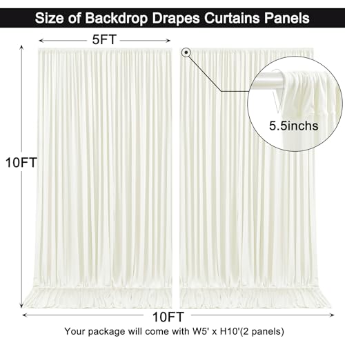 Image of 10x10ft Ivory Backdrop Curtain for Wedding Parties Wrinkle Free Fabric Ivory Drapes Backdrop Decoration for Baby Shower Birthday Photography Decoration 2 Panels, 5ft x 10ft