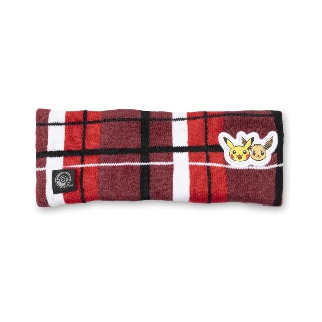 Bandeau Pikachu & Evoli Pokémon Center en tricot à carreaux rouge et noir taille adulte