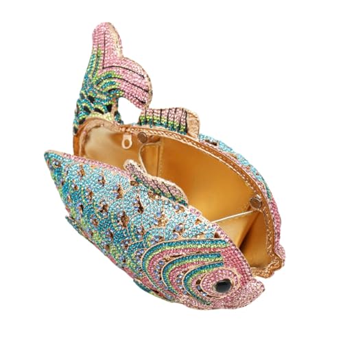 Image of Women Mini Fish Clutch Luxury Rhinestones Purse Sparkling Banquet Handbag Wedding Party Clutch Bag