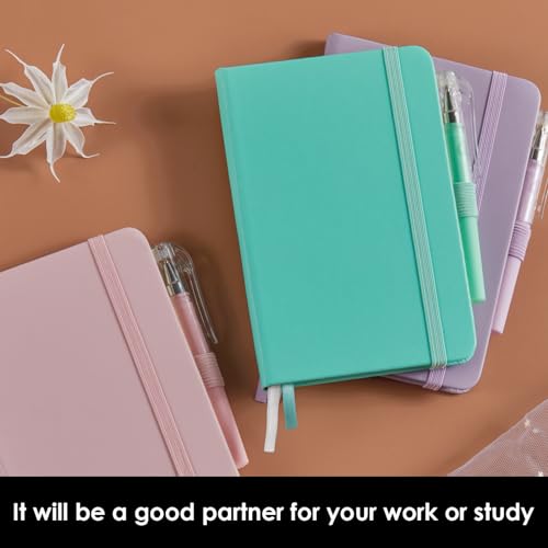 Kleines Notizbuch, Tagebuch mit Stift, A6, Mini-Notizblock, Tagebuch, Notizbuch für Damen/Herren, niedliches Notizbuch, Notizblöcke, 9,4 x 14,5 cm, Leder, Rosa, Lila, Grün, 3 Stück