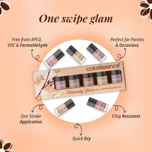 Image of Coloressence Naturally Yours Nail Paint Kit, Set of 5 with FREE Nail Polish Remover | Glossy Finish | Quick Dry | Chip Resistant