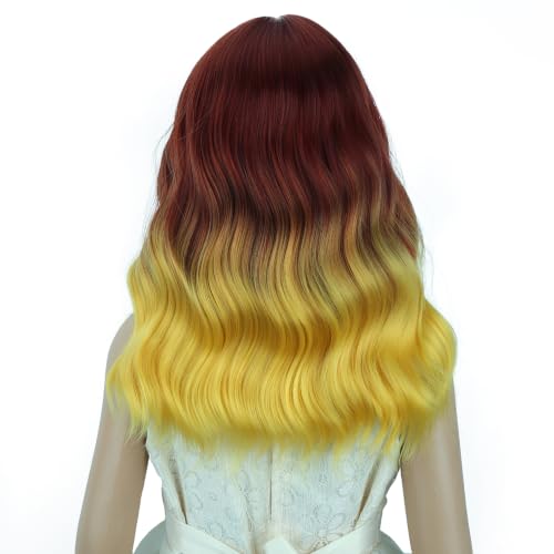Image of Flame Wig Fire Wig with Bangs Short Wavy Curly Wigs Synthetic Cosplay Hair Wigs