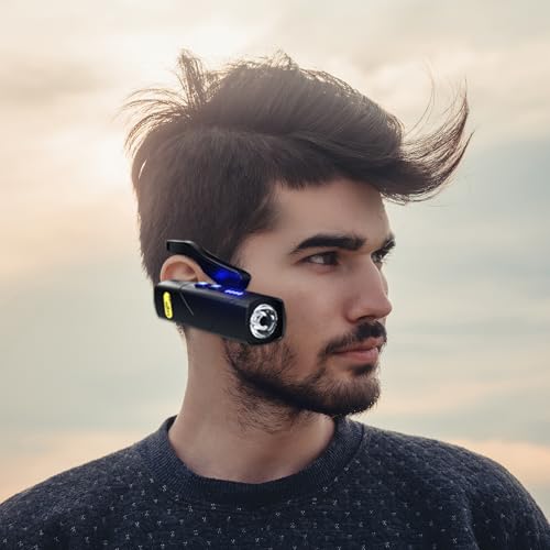 PINSAI LED Rechargeable Ear Worn Headlamp with Red Light, Fashion Motion Sensor Adjustable Comfortable Headlight, Lightweight and Suitable Head Lamp for Working,Camping, Hiking and Running