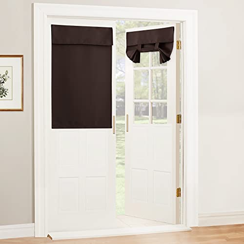 RYB HOME Blackout Door Curtain - Privacy Thermal Insulated Patio/Front/Tricia/French Door Window Curtains Sidelight Curtain Tie up Shade, W34 x L40 inch, 1 Panel, Brown