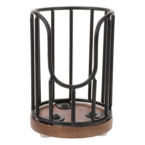 Cabilock Coffee Cup Dispenser with Wooden Base, Compact Paper Cup Holder for Countertop, Black Bathroom Cup Dispenser for Kitchen, Breakroom, Coffee Bar