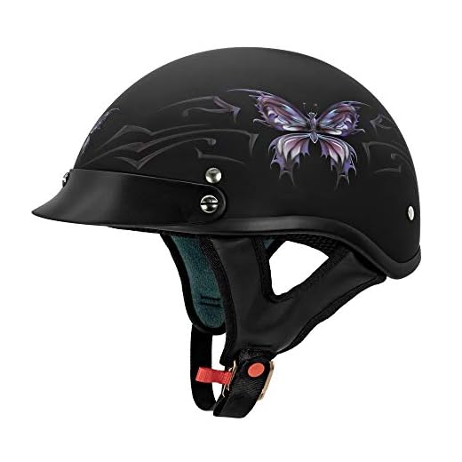 VCAN Cruiser Intricate Butterfly Motorcycle Half Helmet (Flat Black, Medium)