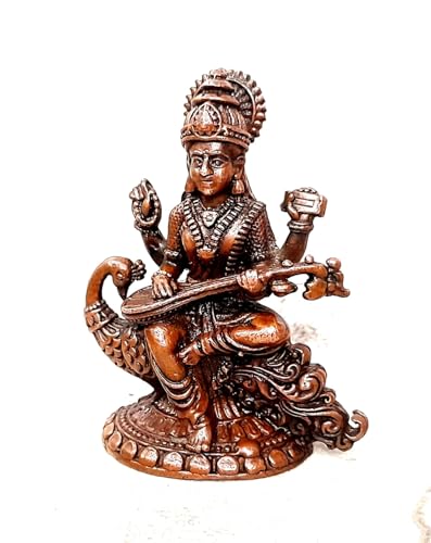 Image of Copper Idols of god Saraswathi, 4.1cm, 98 Grams Copper Handmade Pack of 1 Piece