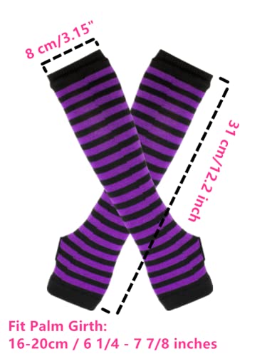 Women Striped Knee High Socks Knit Arm Warmers Long Fingerless Gloves Set4