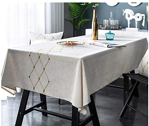 Bringsine Embroidery Geometric Diamond Tablecloth Heavy Weight Cotton Linen Fabric Dust-Proof Water-Proof Table Cloth Cover For Kitchen Dinning Tabletop Decoration (Rectangle/Oblong, 53 X 70 Inch) #TOP1