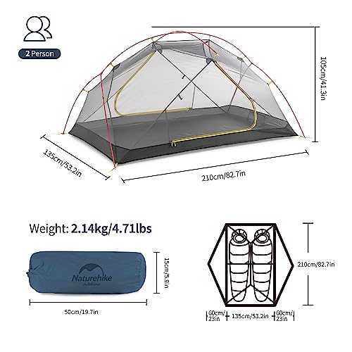 Naturehike Mongar 2 Person Backpacking Tent 3 Season Camping Tent Ultralight Double Layer Free Standing Tent For Camping Hiking Cycling (Blue-15D Nylon) #TOP1