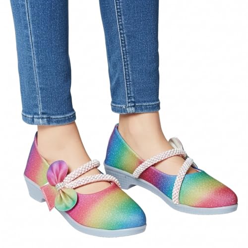 Image of Girls' Patent Mary Jane Shoes with Floral Embellishment, Attractive Colour's, Pearl Flower Welcro Glittery Bellies