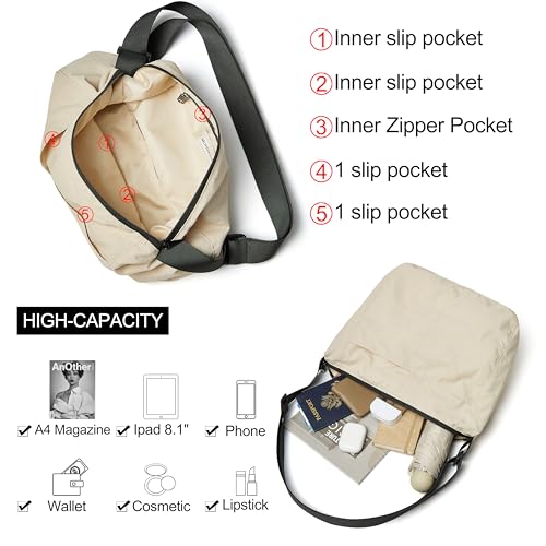 Image of Lightweight Nylon Crossbody Purse Unisex Casual Waterproof Shoulder Sling Bag With Adjustable Wide Strap