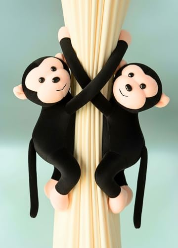 Image of Tickles 2 Pcs Monkey Soft Plush Toy Curtain Tiebacks Holder Clip for Children Living Room Decoration Accessories Window Curtain Decoration (Size: 28 cm Color: Black)