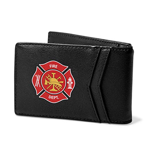 for Fire Department Firefighter Black PU Leather Slim RFID Resistant Bi-fold Men Wallet