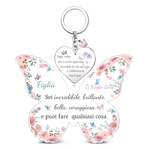 Figlia 2 Pezzi Acrilico Targhe e Cartelli Decorativi Portachiavi Set Apprezzare Compleanno Regali Natale Ricordo Donne Carino Laurea Personalizzato Famiglia Giorno Incoraggiare Farfalla Segno Presente