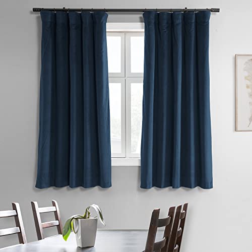 HPD Half Price Drapes Signature Velvet Thermal Blackout Curtains for Living Room 63 Inch Long (1 Panel) Rod Pocket Insulated Blackout Curtains for Bedroom Window Curtains, 50W x 63L, Midnight Blue