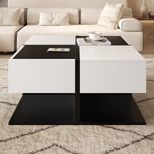 Mesa de centro moderna blanca y negra para eliminar el desorden del sofá 4