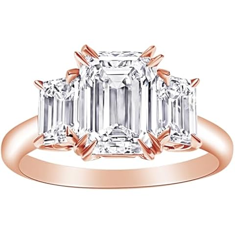 1 Carat Houston Diamond District 3 Three Stone Emerald LAB GROWN Diamond Engagement Ring 14K Rose Gold (F-G Color VS1-VS2 Luxury Collection) Size: 6.5 Cover