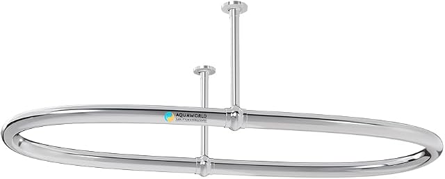 Aquaworld Oval Shower Curtain Rail - Ceiling Mounted Curtain Rail, Heavy Duty Construction, Shower Curtain Rod, Bathroom Decor, SIZE: 110 x 64 x 28 cm (Free Curtain Rings)
