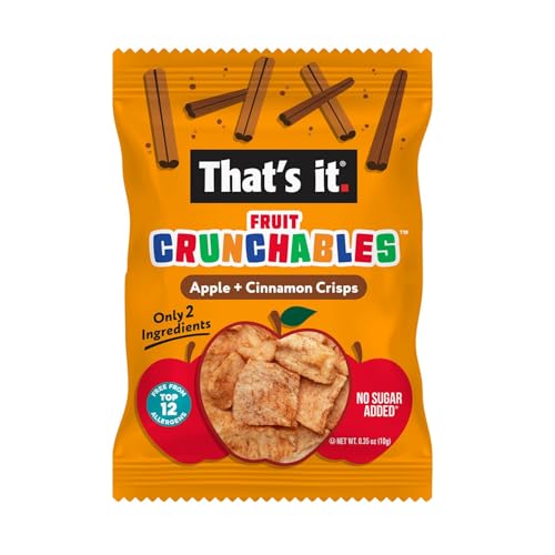 That’s it. Fruit Crunchables Apple + Cinnamon Crisps, 15-Pack – 100% Plant-Based Fruit Snacks for Kids, Non-GMO, Gluten-Free, No Added Sugar, Allergen-Free, Healthy Lunchbox Snack for Kids & Adults