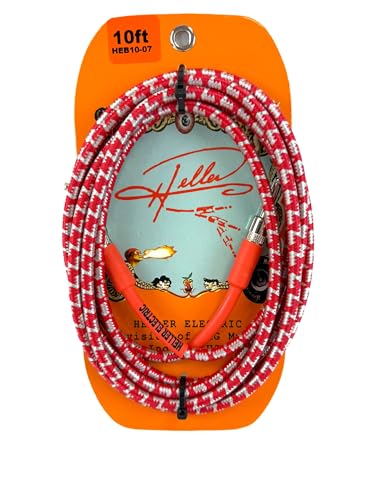 Câble de guitare électrique Heller de 3m en tweed rouge et argenté pour basse avec connecteur droit