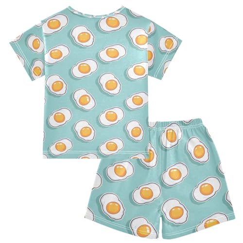 ALAZA Fried Egg Blue Pajamas Set Short Sleeve Cotton Sleepwear Summer Pjs 2 Piece 5-14Y2