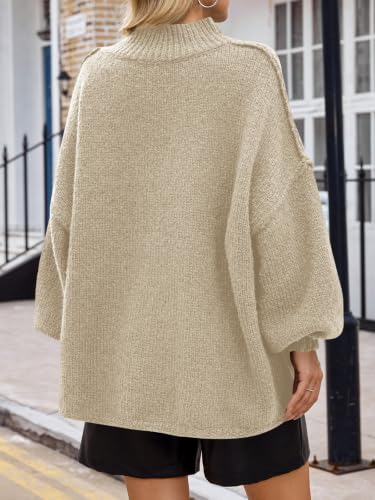 Image of Saodimallsu Womens Oversized Sweaters Mock Neck Batwing Long Sleeve 2026 Fall Trendy Ribbed Knit Casual Tunic Sweater