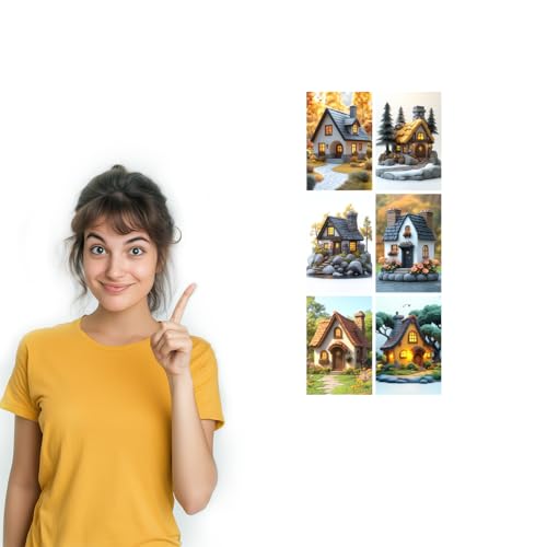 Image of SiddArtify Cottagecore Wall Art Prints Set - Whimsical House Poster Decor for Living Room Bedroom - Set of 2-4x6 Inch - Board (Pack of 6) - Sticker (Pack of 6)