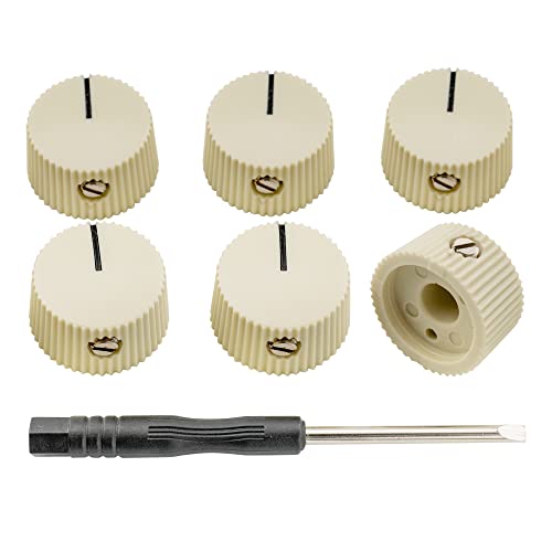 Musiclily Pro Imperial 1/4" Inch Plastic Vintage Barrel Guitar Amplifier Control Knobs with Set Screw for Fender Amp Style Solid Shaft CTS Pots Cream (Set of 6) - Image 4