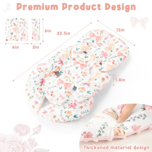 Image of GFU Infant Car Seat Insert Head and Body Support, Reversible Newborn Insert for Carseat with Strap Pads, Soft Stroller Cushion Pillow Insert for Boys and Girls, Fits for Stroller, Swing, Pink Bow