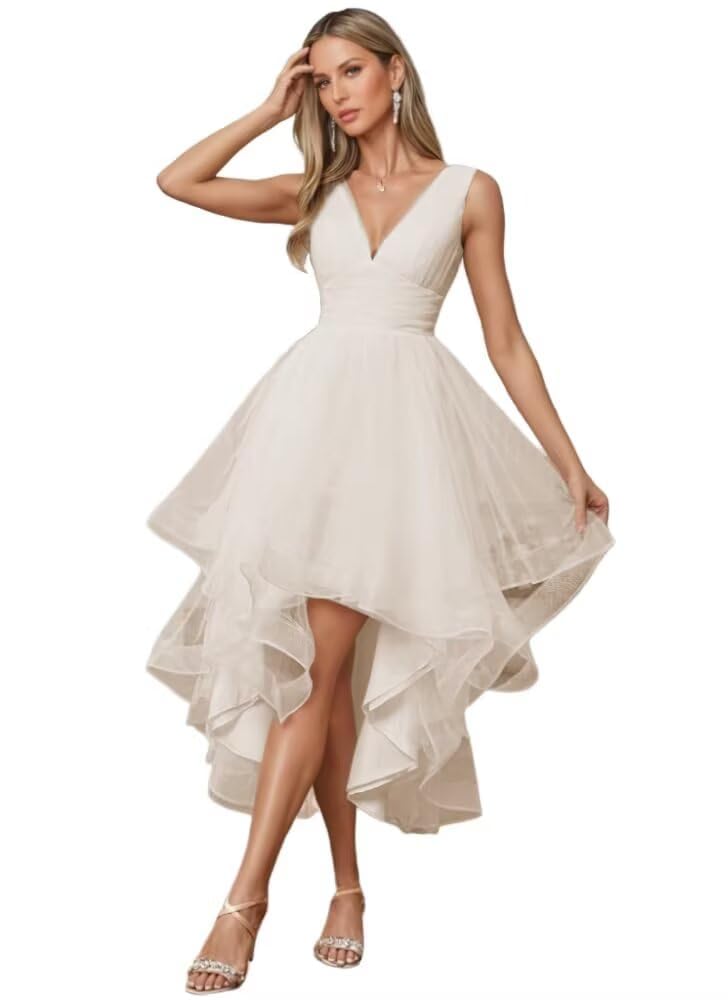 Tüll Midi Brautkleider für Braut Tee Länge Boho Spitze Hochzeitskleider mit Ärmeln für Frauen