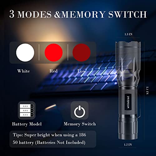 Metii Upgraded Red Flashlight, Bright White &High/Low Power Red Light Options With Memory, Zoom Lens, Portable Small Led Torch Waterproof For Pilot, Aviation, Astronomy, Night Vision #TOP2