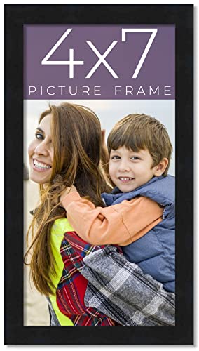 4x7 IN Frame Black Picture Frame Width 0.75 Inches | Interior Frame Depth 0.5 Inches | Black Mid Century Photo Frame Complete with UV Acrylic, Foam Board Backing & Hanging Hardware