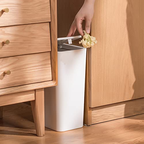 Papelera pequeña blanca con tapa para dormitorio y hogar de formato slim 4