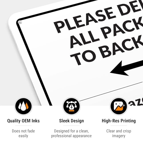 Image of Package Delivery Sign, Delivery Instructions Deliver All Package to Back Door Left Arrow Sign, 10x7 Inches, Rust Free .040 Aluminum, Fade Resistant, Made in USA